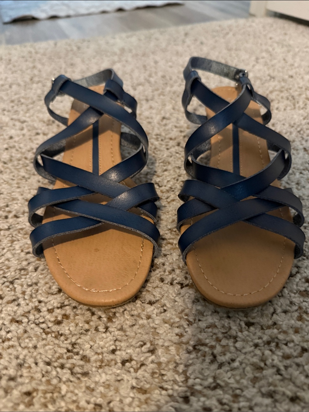 new directions Navy Crisscross Strappy Flat Sandals